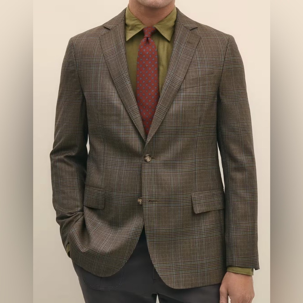 Brooks Brothers Wool Sport Coat Blazer Brown Plaid Lined Single Breasted 42 Long